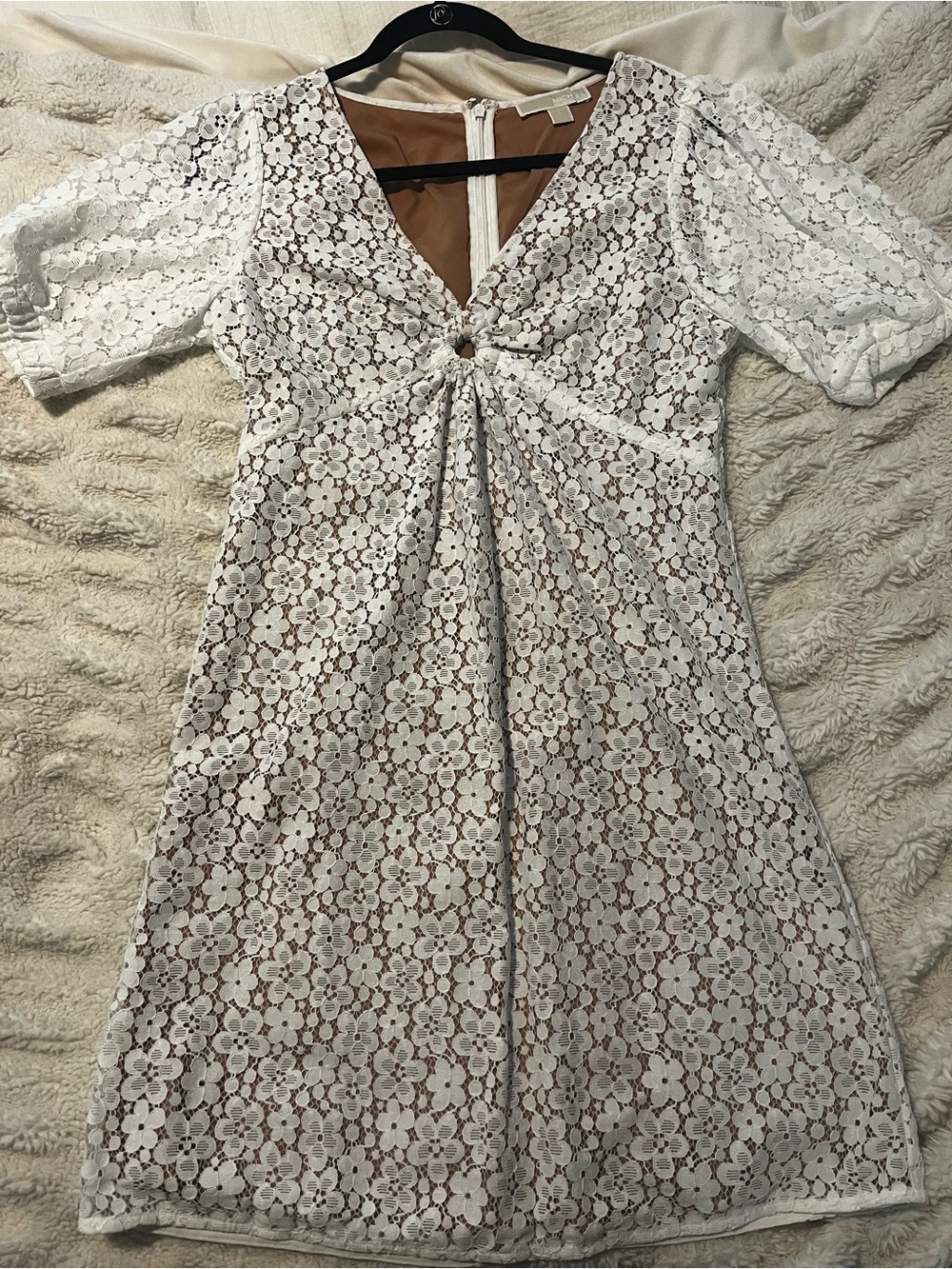 MICHAEL Michael Kors White Floral Lace Midi Dress with Knot Front